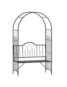 Outsunny Garden Metal Arch Bench Outdoor Patio Rose Trellis Arbour Pergola for Climbing Plant Antique Style 2-Seater Chair, Blac