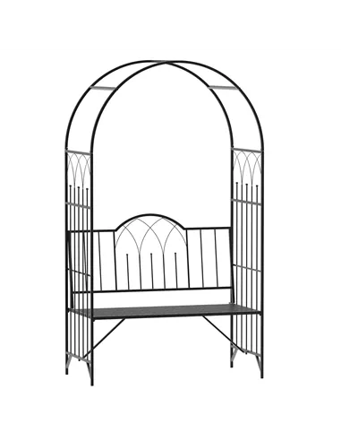 Outsunny Garden Metal Arch Bench Outdoor Patio Rose Trellis Arbour Pergola for Climbing Plant Antique Style 2-Seater Chair, Blac