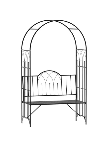Outsunny Garden Metal Arch Bench Outdoor Patio Rose Trellis Arbour Pergola for Climbing Plant Antique Style 2-Seater Chair, Blac