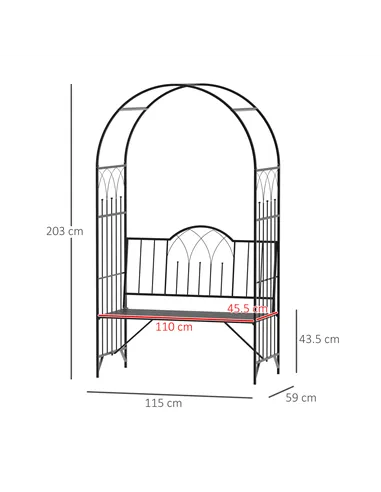 Outsunny Garden Metal Arch Bench Outdoor Patio Rose Trellis Arbour Pergola for Climbing Plant Antique Style 2-Seater Chair, Blac