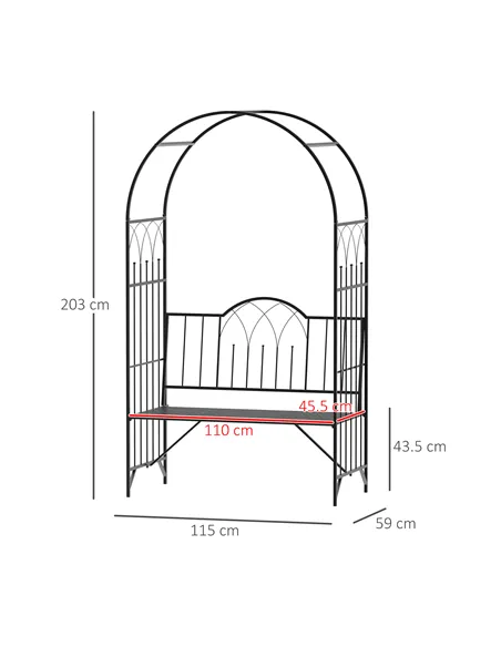 Outsunny Garden Metal Arch Bench Outdoor Patio Rose Trellis Arbour Pergola for Climbing Plant Antique Style 2-Seater Chair, Blac