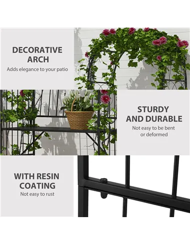 Outsunny Garden Metal Arch Bench Outdoor Patio Rose Trellis Arbour Pergola for Climbing Plant Antique Style 2-Seater Chair, Blac