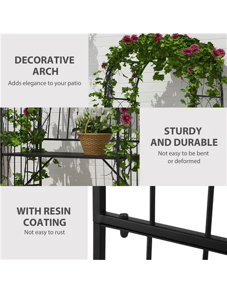 Outsunny Garden Metal Arch Bench Outdoor Patio Rose Trellis Arbour Pergola for Climbing Plant Antique Style 2-Seater Chair, Blac