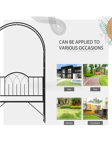 Outsunny Garden Metal Arch Bench Outdoor Patio Rose Trellis Arbour Pergola for Climbing Plant Antique Style 2-Seater Chair, Blac