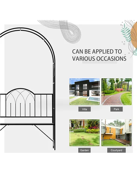 Outsunny Garden Metal Arch Bench Outdoor Patio Rose Trellis Arbour Pergola for Climbing Plant Antique Style 2-Seater Chair, Blac