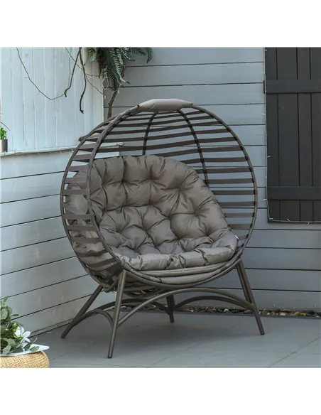 Outsunny Egg Chair with Cushion & Side Pocket - Brown
