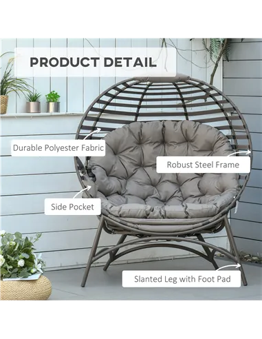 Outsunny Egg Chair with Cushion & Side Pocket - Brown