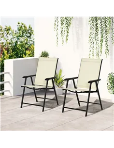 Outsunny Set of Two Folding Garden Chairs - Beige 2