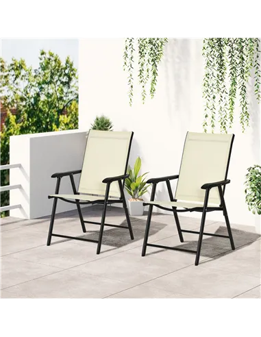 Outsunny Set of Two Folding Garden Chairs - Beige