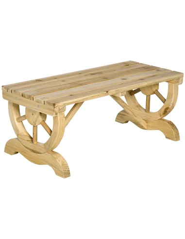 Outsunny 2-Person Garden Bench Rustic Wooden Outdoor Bench with Wheel-Shaped Legs Slatted Seat for Patio Natural Wood Effect