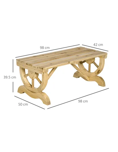 Outsunny 2-Person Garden Bench Rustic Wooden Outdoor Bench with Wheel-Shaped Legs Slatted Seat for Patio Natural Wood Effect
