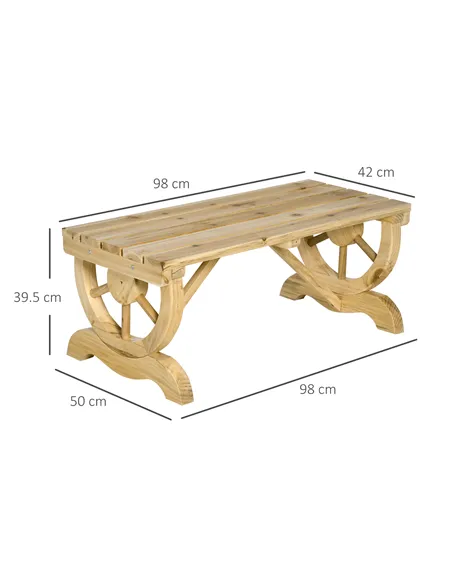 Outsunny 2-Person Garden Bench Rustic Wooden Outdoor Bench with Wheel-Shaped Legs Slatted Seat for Patio Natural Wood Effect