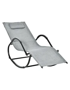 Outsunny Zero Gravity Rocking Lounge Chair Rattan Effect Patio Rocking Chair w/ Removable Pillow Recliner Seat Breathable Textel