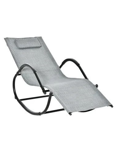 Outsunny Zero Gravity Rocking Lounge Chair Rattan Effect Patio Rocking Chair w/ Removable Pillow Recliner Seat Breathable Textel