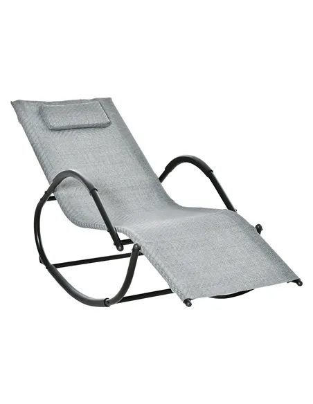 Outsunny Zero Gravity Rocking Lounge Chair Rattan Effect Patio Rocking Chair w/ Removable Pillow Recliner Seat Breathable Textel