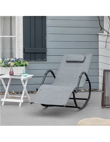 Outsunny Zero Gravity Rocking Lounge Chair Rattan Effect Patio Rocking Chair w/ Removable Pillow Recliner Seat Breathable Textel