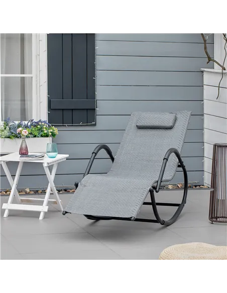 Outsunny Zero Gravity Rocking Lounge Chair Rattan Effect Patio Rocking Chair w/ Removable Pillow Recliner Seat Breathable Textel