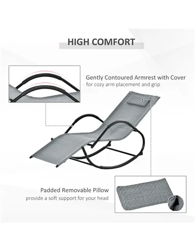 Outsunny Zero Gravity Rocking Lounge Chair Rattan Effect Patio Rocking Chair w/ Removable Pillow Recliner Seat Breathable Textel