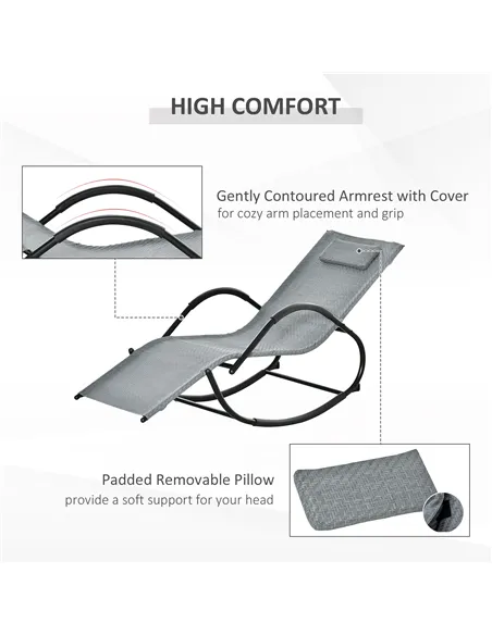 Outsunny Zero Gravity Rocking Lounge Chair Rattan Effect Patio Rocking Chair w/ Removable Pillow Recliner Seat Breathable Textel