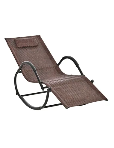 Outsunny Zero Gravity Rocking Lounge Chair Rattan Effect Patio Rocking Chair w/ Removable Pillow Recliner Seat Breathable Textel