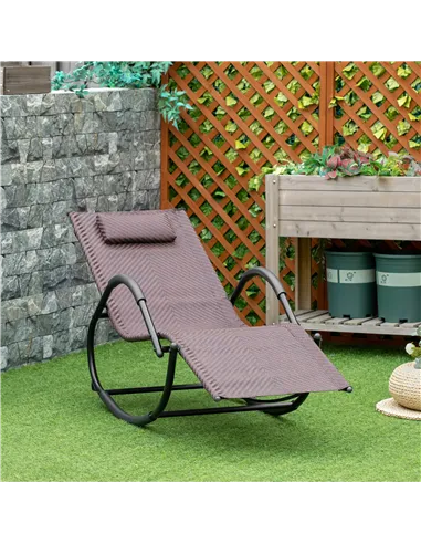 Outsunny Zero Gravity Rocking Lounge Chair Rattan Effect Patio Rocking Chair w/ Removable Pillow Recliner Seat Breathable Textel