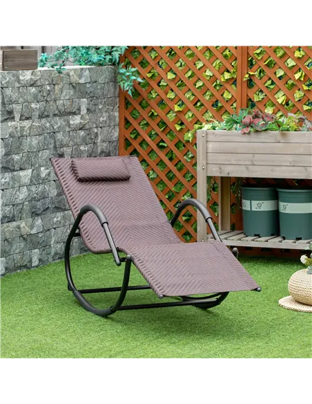 Outsunny Zero Gravity Rocking Lounge Chair Rattan Effect Patio Rocking Chair w/ Removable Pillow Recliner Seat Breathable Textel