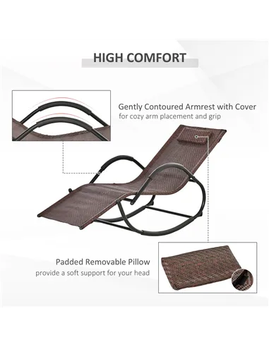 Outsunny Zero Gravity Rocking Lounge Chair Rattan Effect Patio Rocking Chair w/ Removable Pillow Recliner Seat Breathable Textel
