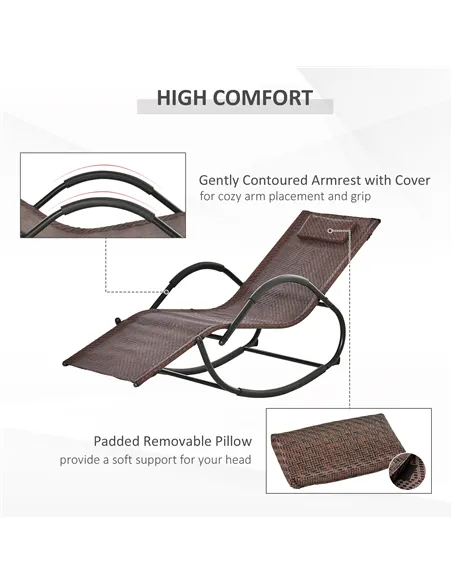 Outsunny Zero Gravity Rocking Lounge Chair Rattan Effect Patio Rocking Chair w/ Removable Pillow Recliner Seat Breathable Textel