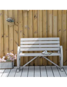 Outsunny Wooden Cart Wagon Wheel 2 Seater Garden Bench Outdoor Garden Armrest Chair Rustic High Back Loveseat Grey 2