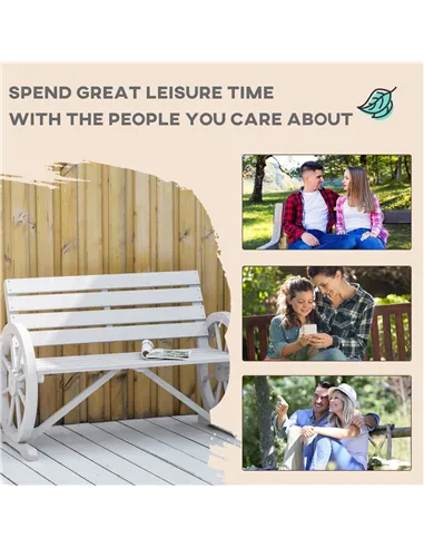 Outsunny Wooden Cart Wagon Wheel 2 Seater Garden Bench Outdoor Garden Armrest Chair Rustic High Back Loveseat Grey