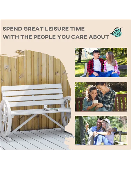 Outsunny Wooden Cart Wagon Wheel 2 Seater Garden Bench Outdoor Garden Armrest Chair Rustic High Back Loveseat Grey