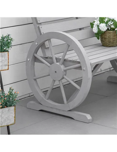 Outsunny Wooden Cart Wagon Wheel 2 Seater Garden Bench Outdoor Garden Armrest Chair Rustic High Back Loveseat Grey