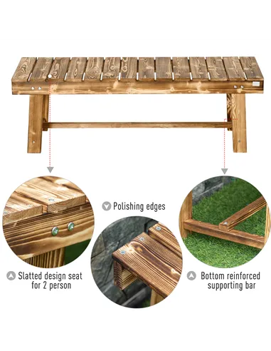 Outsunny 1 Piece 2-seater Outdoor Indoor Wooden Garden Bench Fir Patio Loveseat, 110L x 38W x 35Hcm, Carbonised