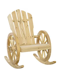 Outsunny Wooden Adirondack Rocking Chair Reclining Armchair Outdoor Garden Furniture Patio Porch Rocker - Natural