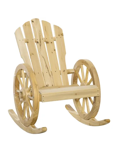 Outsunny Wooden Adirondack Rocking Chair Reclining Armchair Outdoor Garden Furniture Patio Porch Rocker - Natural