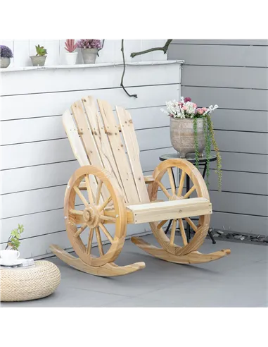 Outsunny Wooden Adirondack Rocking Chair Reclining Armchair Outdoor Garden Furniture Patio Porch Rocker - Natural