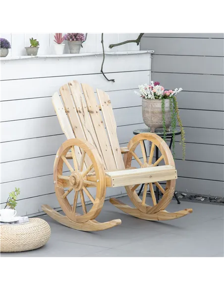 Outsunny Wooden Adirondack Rocking Chair Reclining Armchair Outdoor Garden Furniture Patio Porch Rocker - Natural