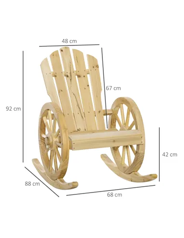 Outsunny Wooden Adirondack Rocking Chair Reclining Armchair Outdoor Garden Furniture Patio Porch Rocker - Natural