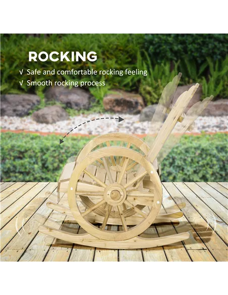 Outsunny Wooden Adirondack Rocking Chair Reclining Armchair Outdoor Garden Furniture Patio Porch Rocker - Natural
