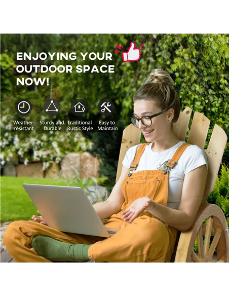 Outsunny Wooden Adirondack Rocking Chair Reclining Armchair Outdoor Garden Furniture Patio Porch Rocker - Natural