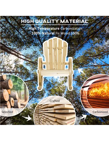 Outsunny Wooden Adirondack Rocking Chair Reclining Armchair Outdoor Garden Furniture Patio Porch Rocker - Natural