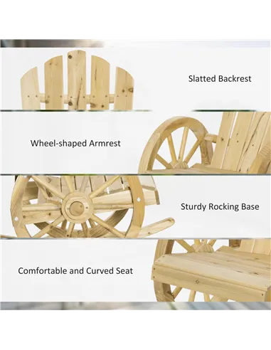 Outsunny Wooden Adirondack Rocking Chair Reclining Armchair Outdoor Garden Furniture Patio Porch Rocker - Natural