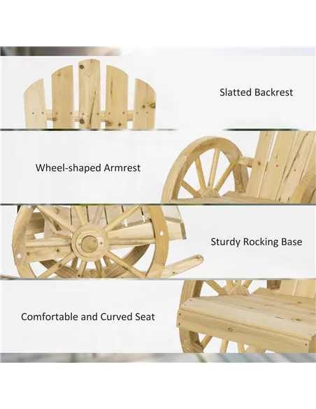 Outsunny Wooden Adirondack Rocking Chair Reclining Armchair Outdoor Garden Furniture Patio Porch Rocker - Natural