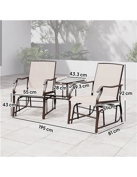 Outsunny Gliding Jack and Jill Seat, with Glass-Top Table - Brown/Beige