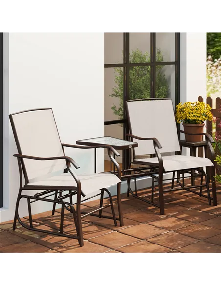 Outsunny Gliding Jack and Jill Seat, with Glass-Top Table - Brown/Beige