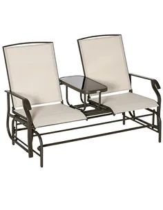 Outsunny 2 Seats Garden Glider Bench, Metal Frame Loveseat with Glass Top  Centre Table, Porch Rocking Glider for 2 Person, for 