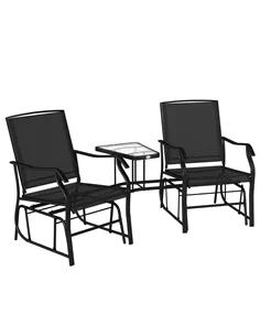 Outsunny Gliding Jack and Jill Seat, with Glass-Top Table - Black