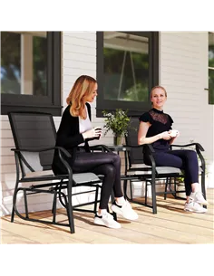 Outsunny Gliding Jack and Jill Seat, with Glass-Top Table - Black 2