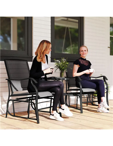 Outsunny Gliding Jack and Jill Seat, with Glass-Top Table - Black
