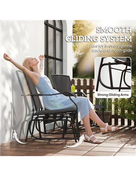 Outsunny Gliding Jack and Jill Seat, with Glass-Top Table - Black